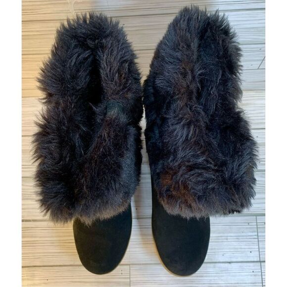 Lands End Mendota Tall Boots Black Suede W/ Faux Fur S:6.5 - Picture 5 of 8